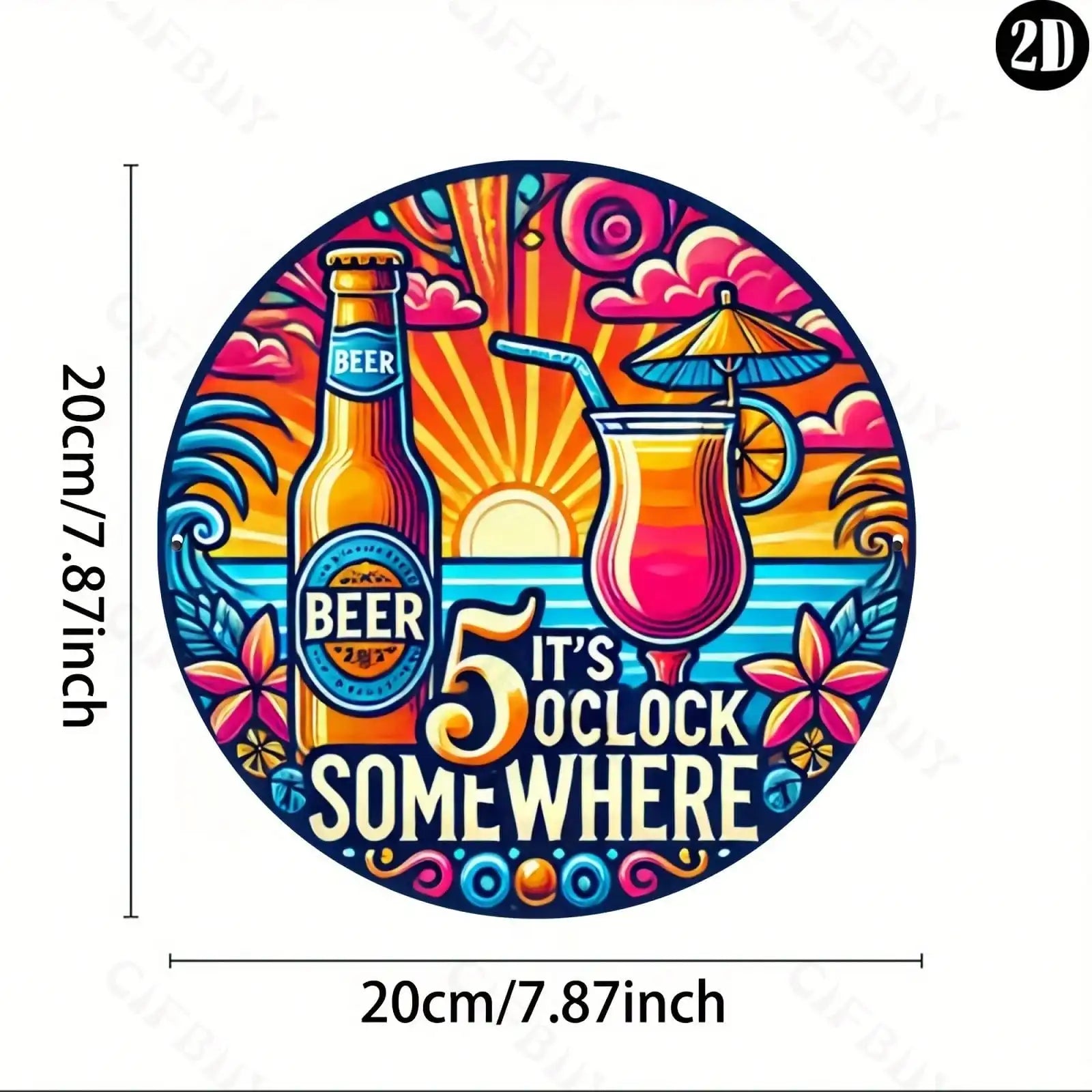 8x8" Beer & Cocktail Time Metal Sign,