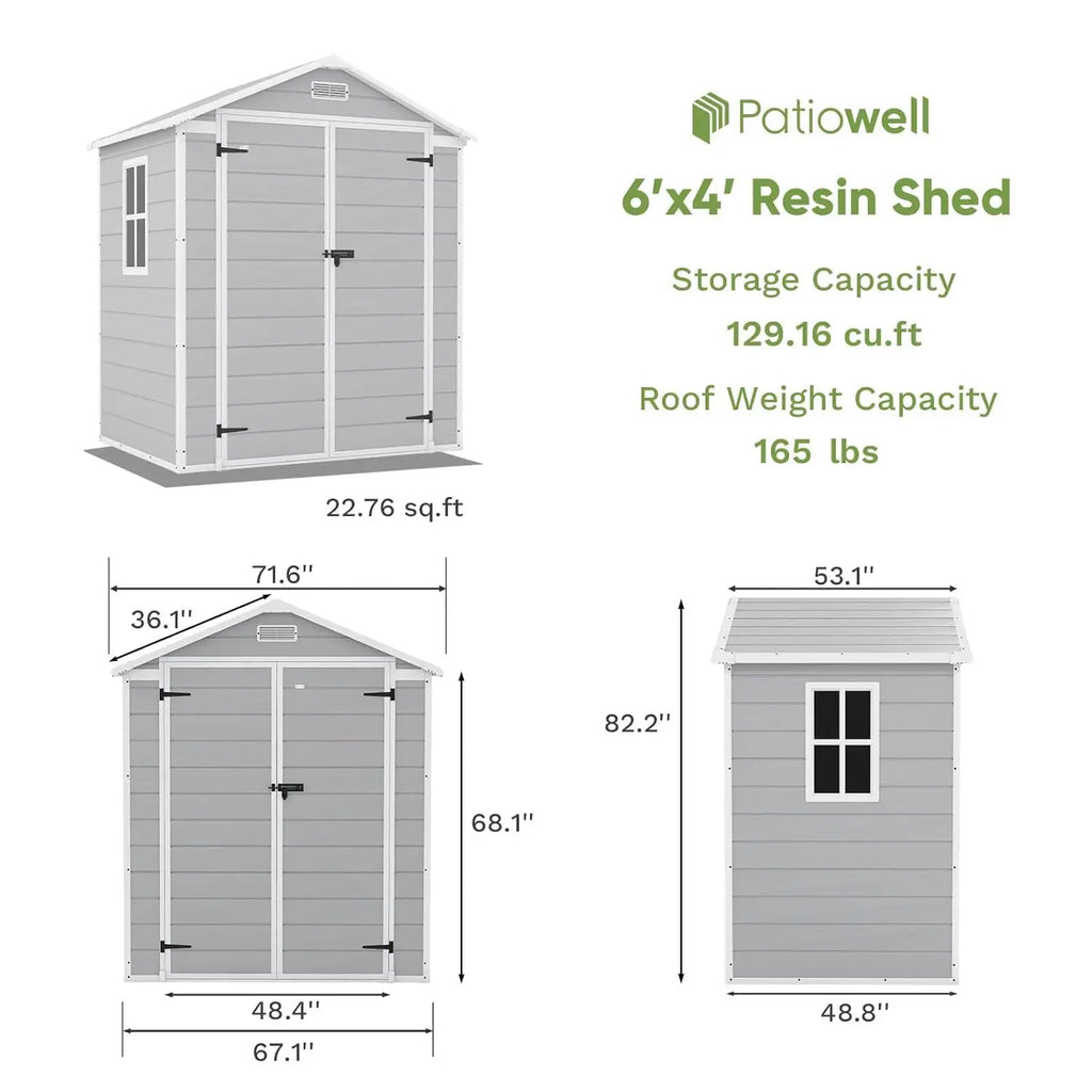 6x4 FT Plastic Outdoor Storage Shed with Floor