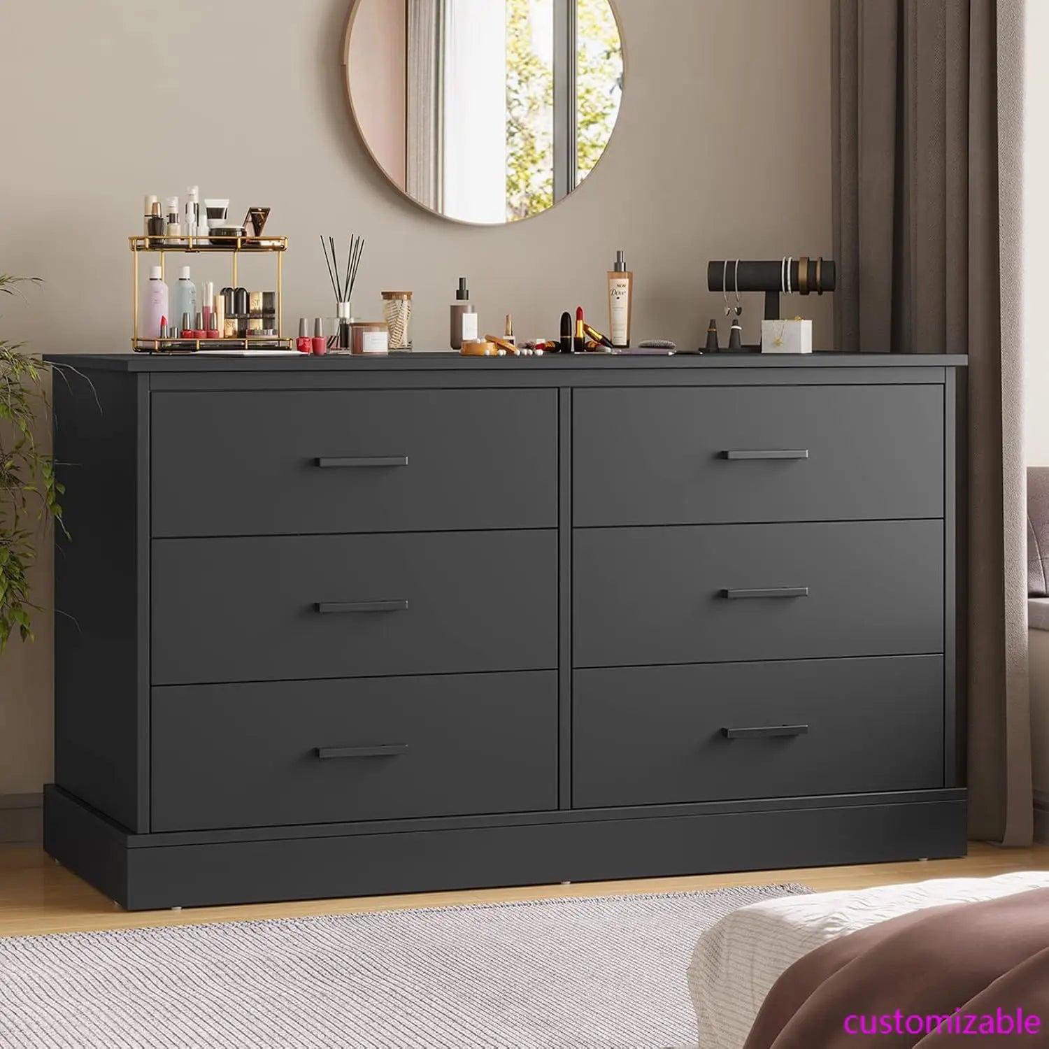 Black 6 Drawer Double Dresser