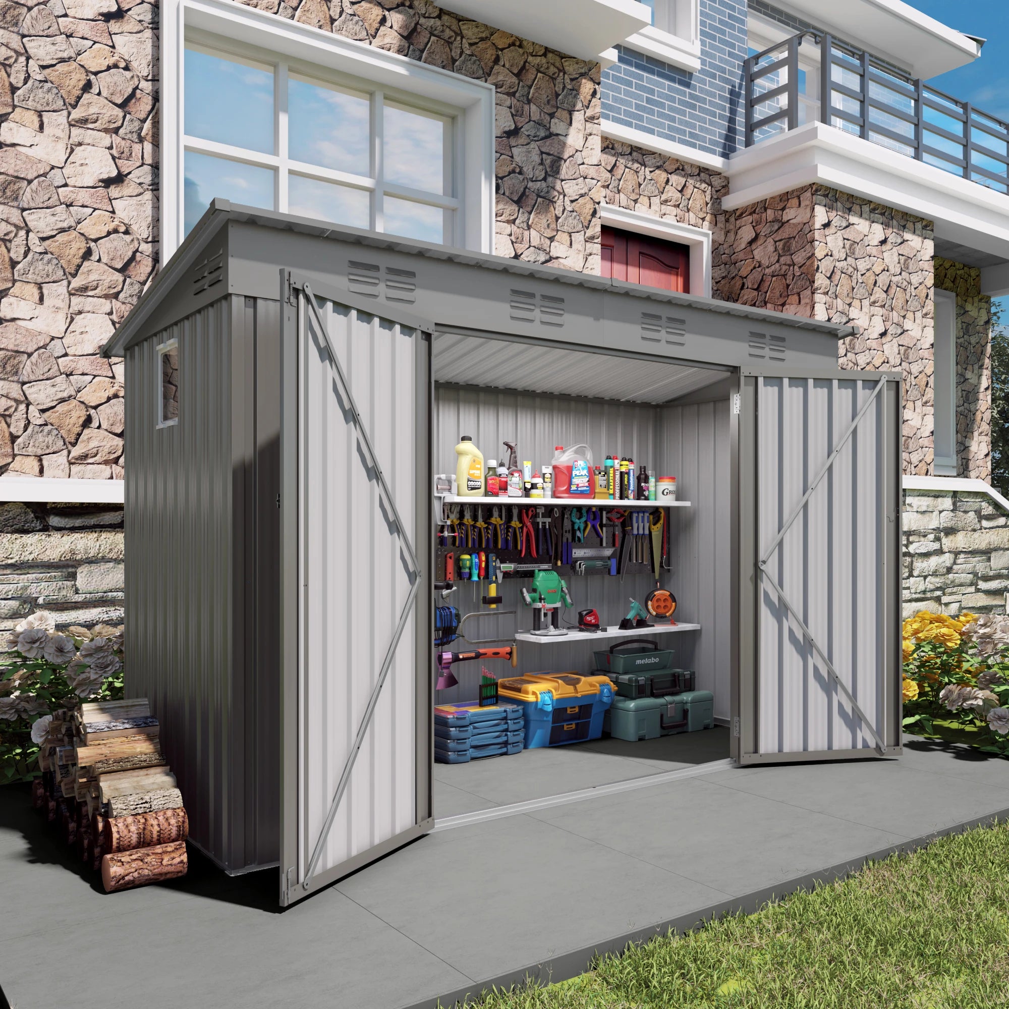 4 x 9 FT Outdoormetal garden Storage Shed