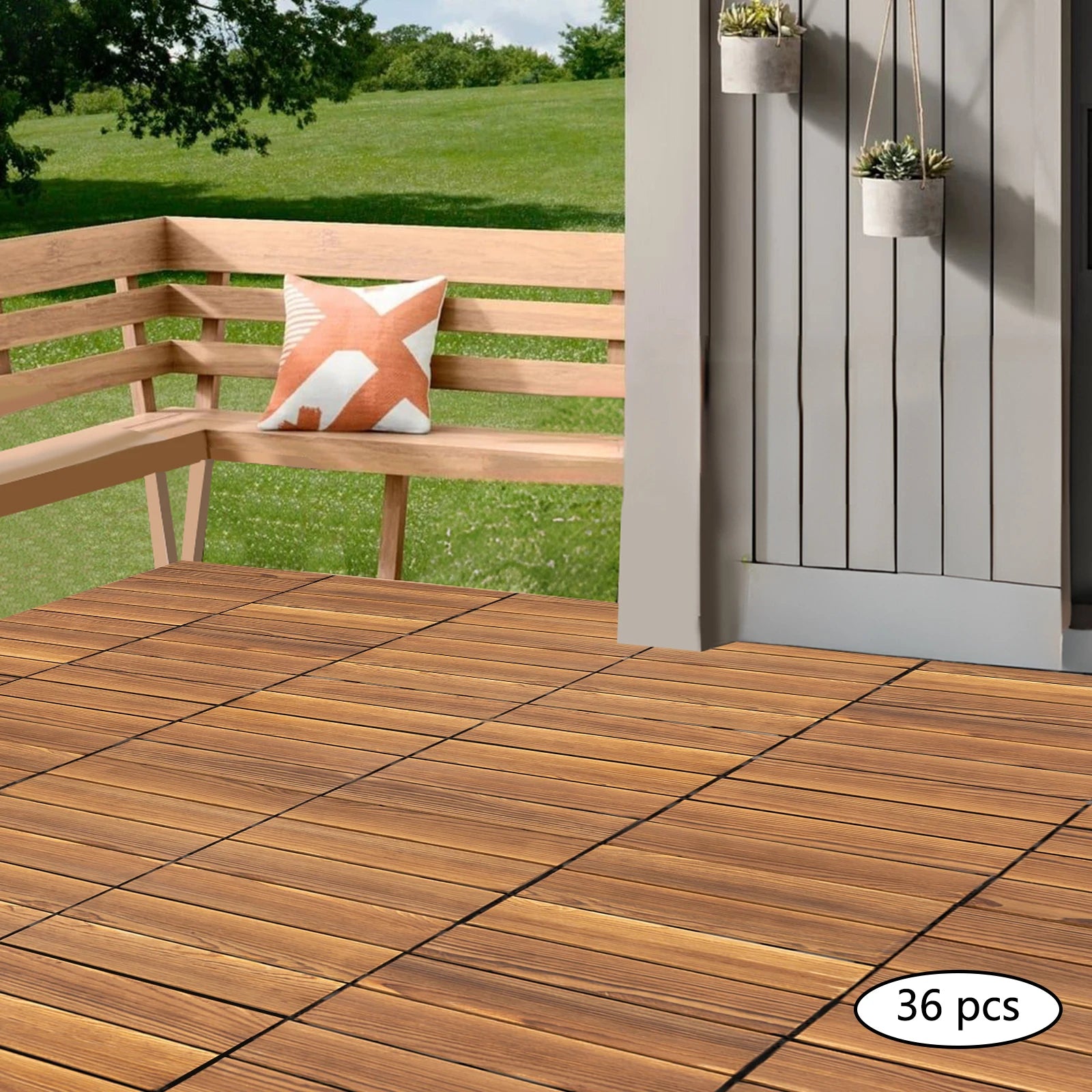 36pcs 12''x12'' Brown Hardwood Interlocking Patio Deck Tiles