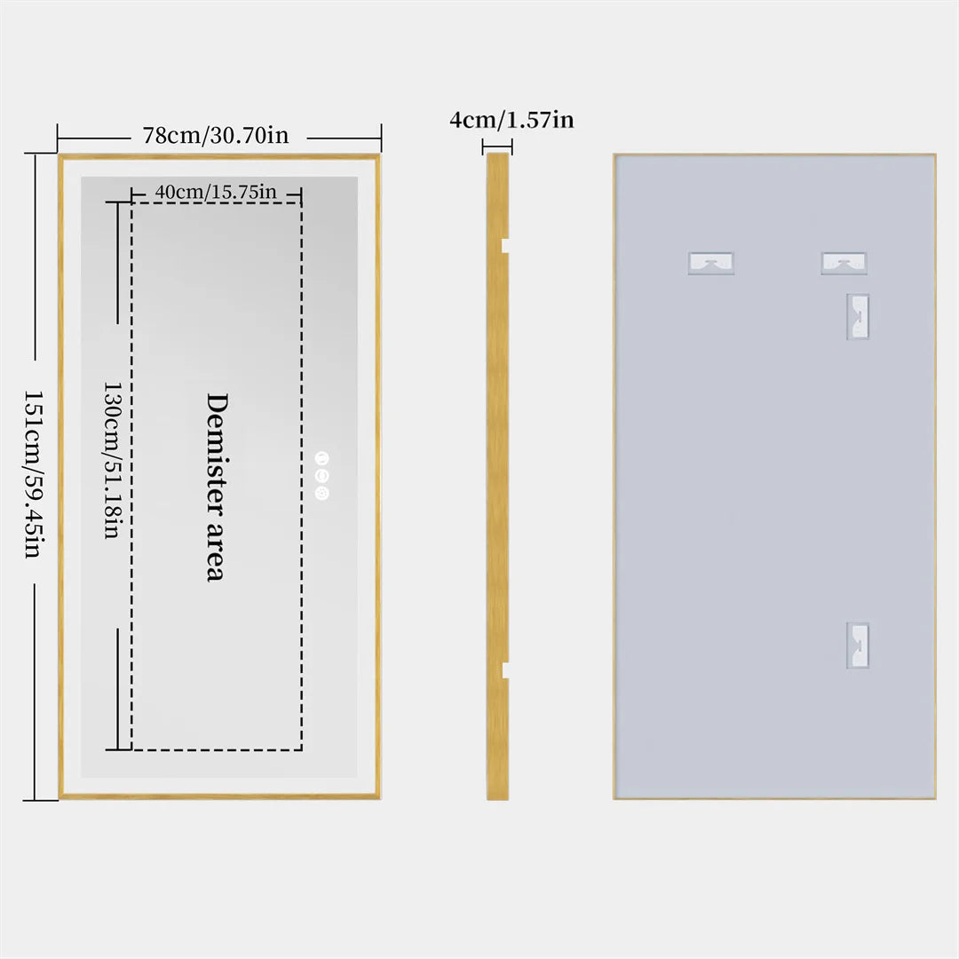 I Large Gold Framed Bathroom Mirror Fogless Smart Touch