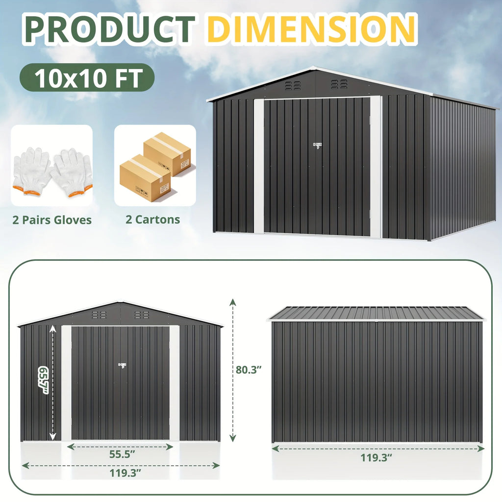 VIWAT 10x10~12x18FT Outdoor Metal Storage