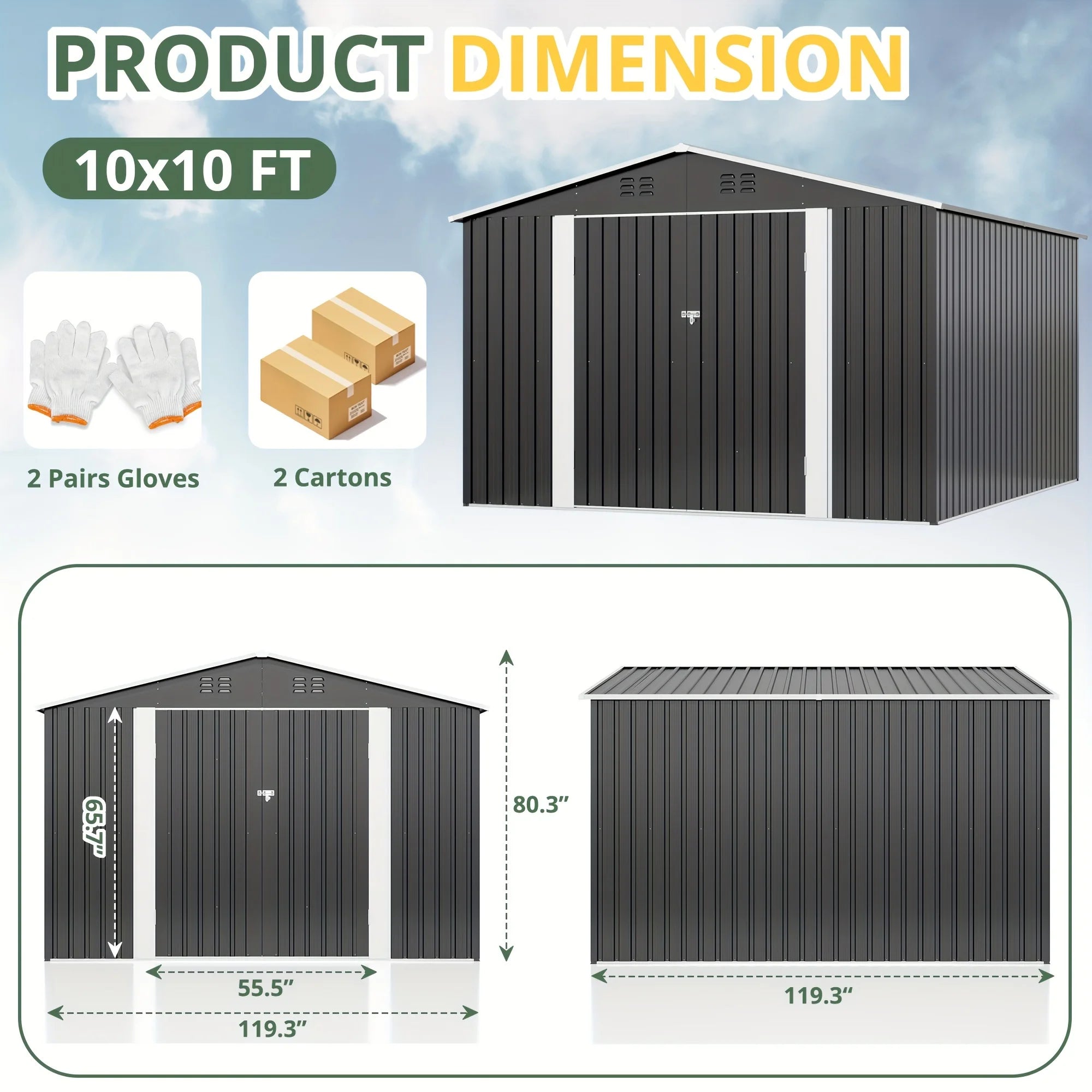 VIWAT 10x10~12x18FT Outdoor Metal Storage
