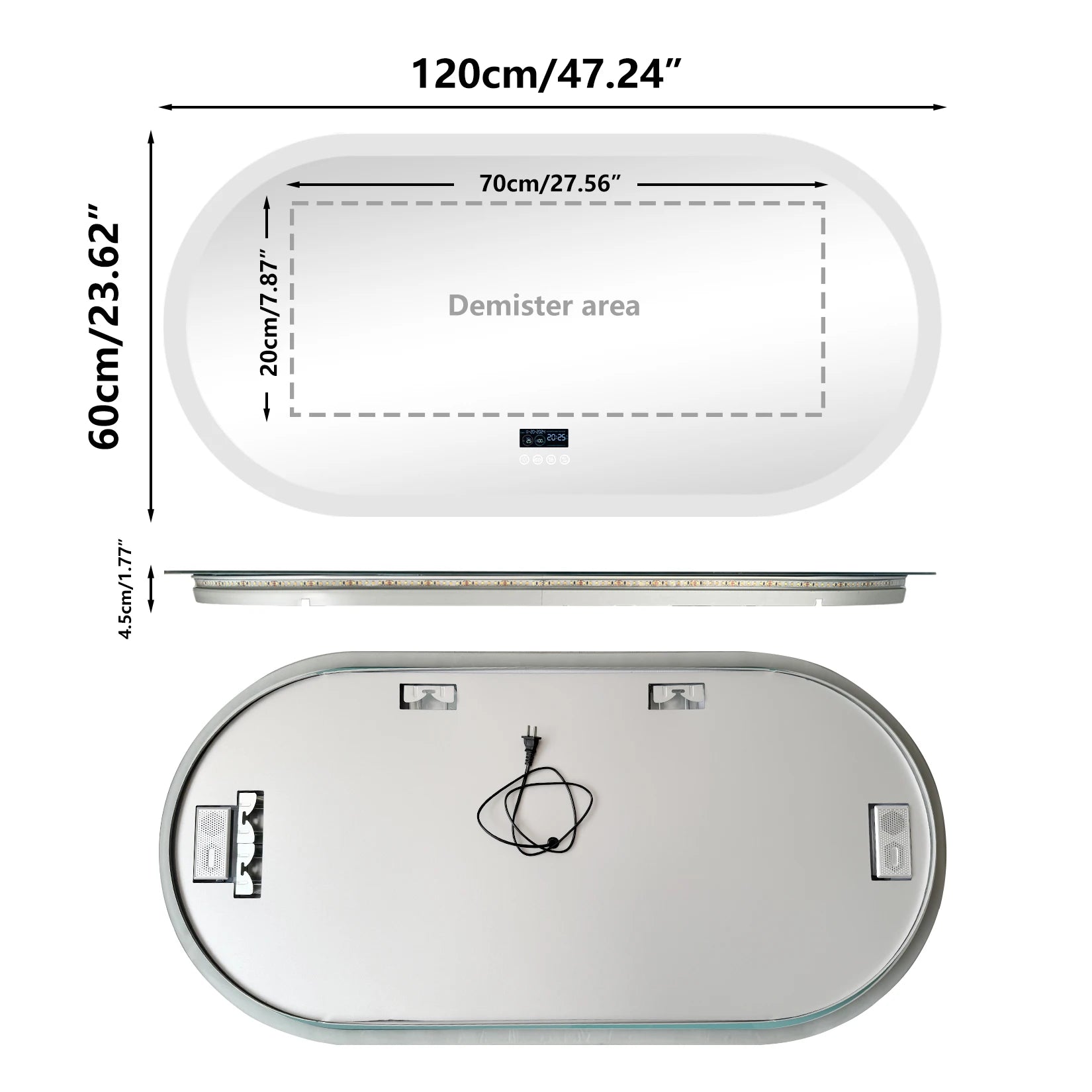 LED Bathroom Mirror, Wall-Mounted with Bluetooth Speaker
