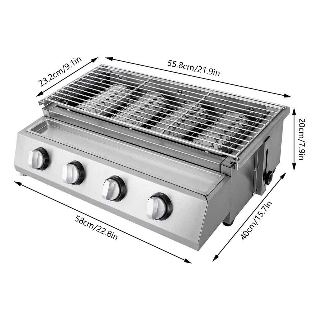 Professional 4-Burner Stainless Steel Portable Gas Grill