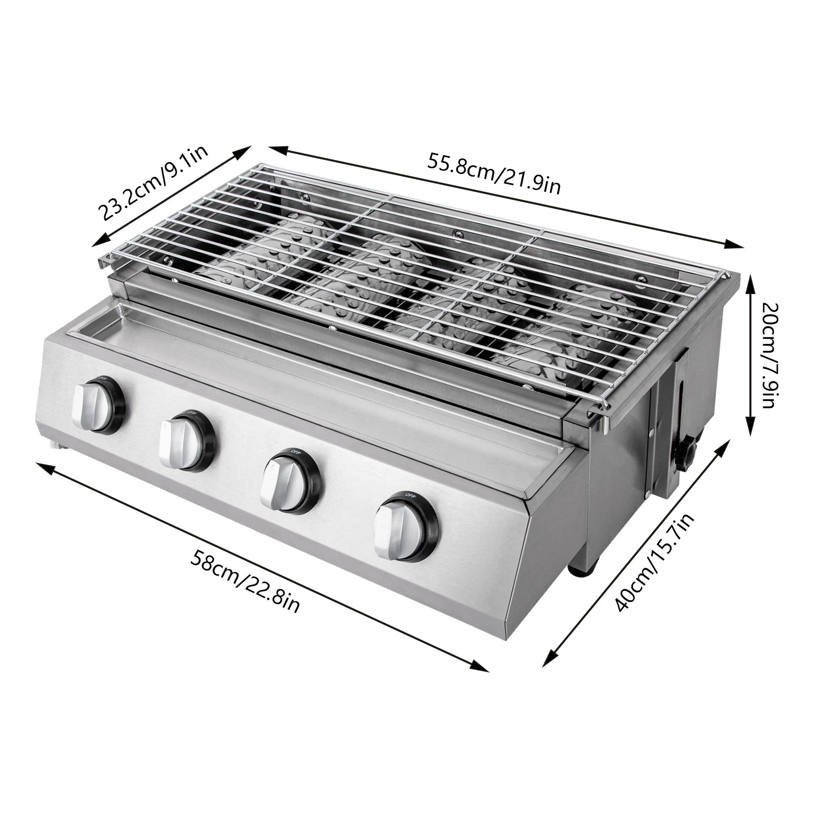 Professional 4-Burner Stainless Steel Portable Gas Grill