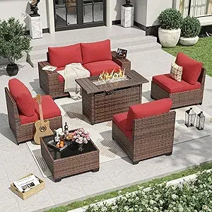 7 Pieces Patio Furniture Set with 44” Fire Pit