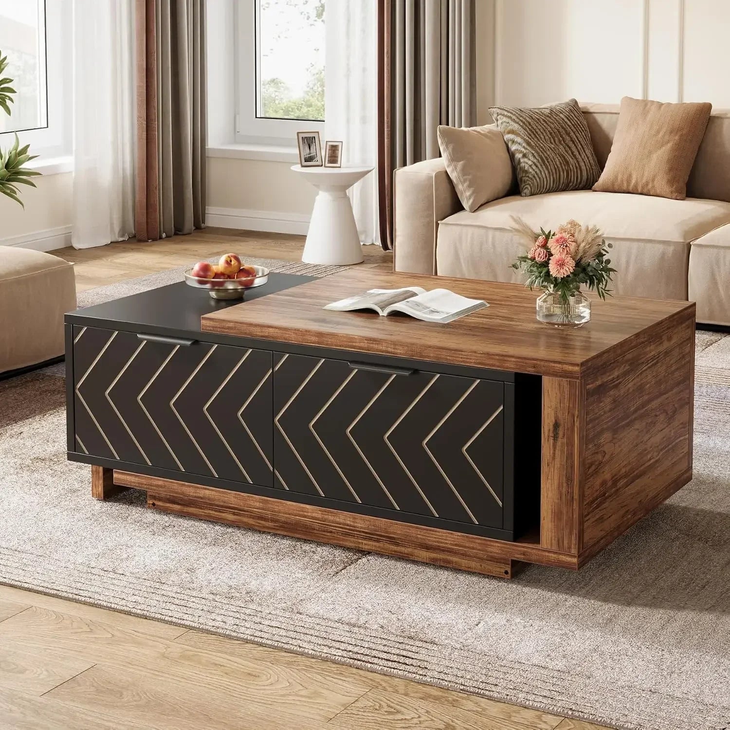 Extendable Coffee Table,Length Adjustable Reversible