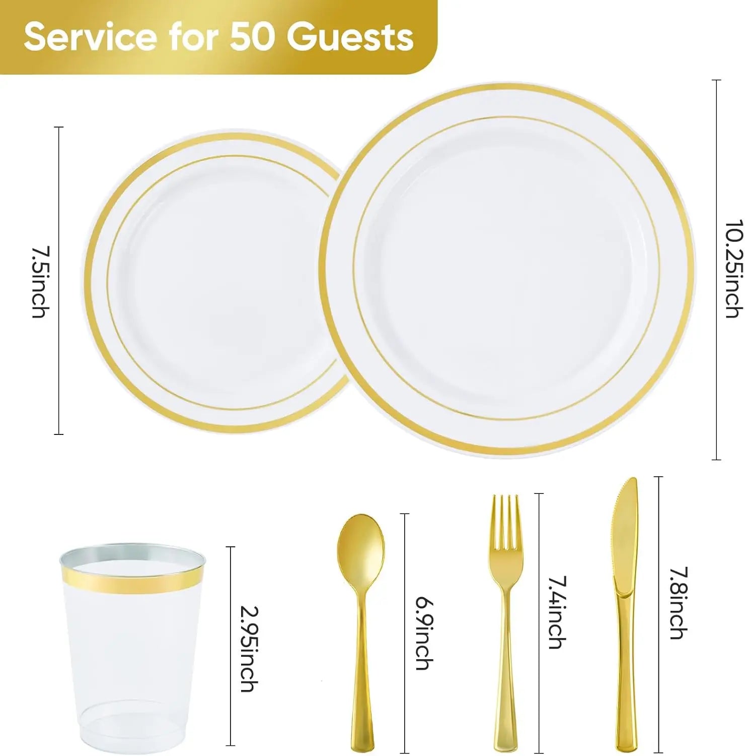 350 Pieces Gold Disposable Plates for 50 Guests,
