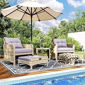 5 Pieces Patio Furniture Set, Rattan Balcony Furniture