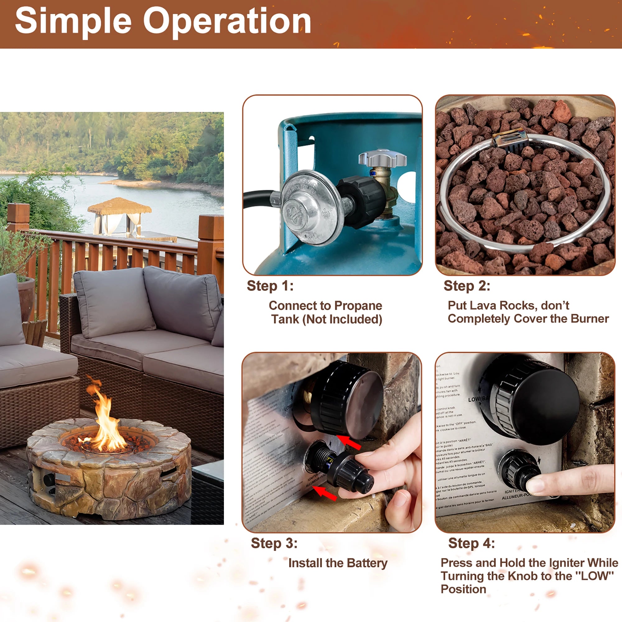 7PCS  Rattan Wicker Furniture Set Gas Fire Pit