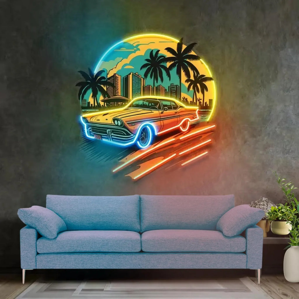 Car Sunset Neon Sign Wall Art Decor