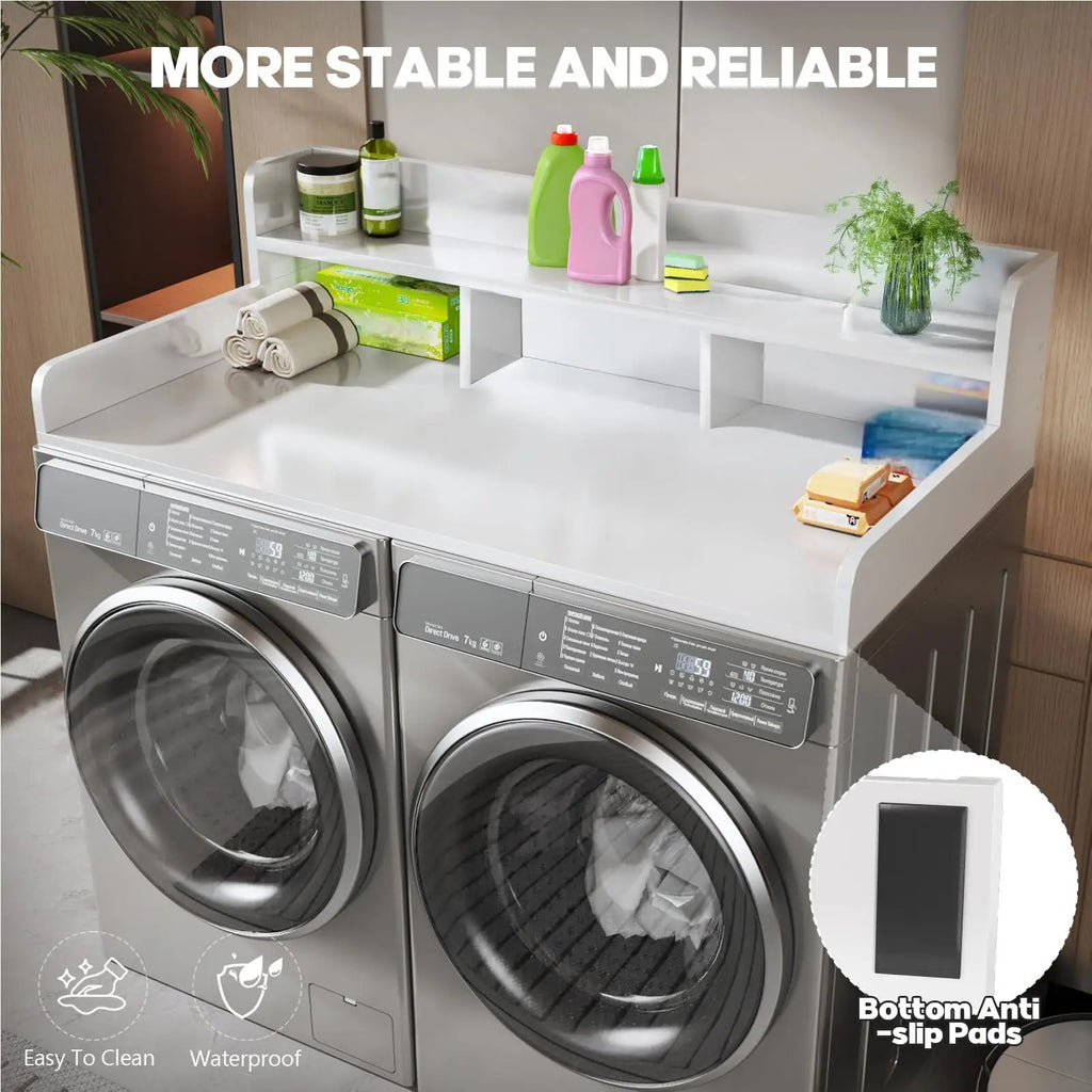 Washer Dryer Laundry Countertop With 2-Tier Storage Shelf
