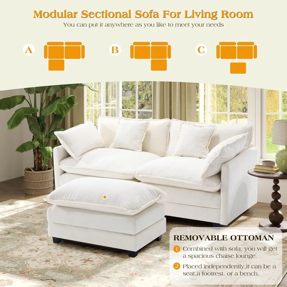 Chenille Fabric Sectional Sofa 2 Seater Deep Seat Loveseat
