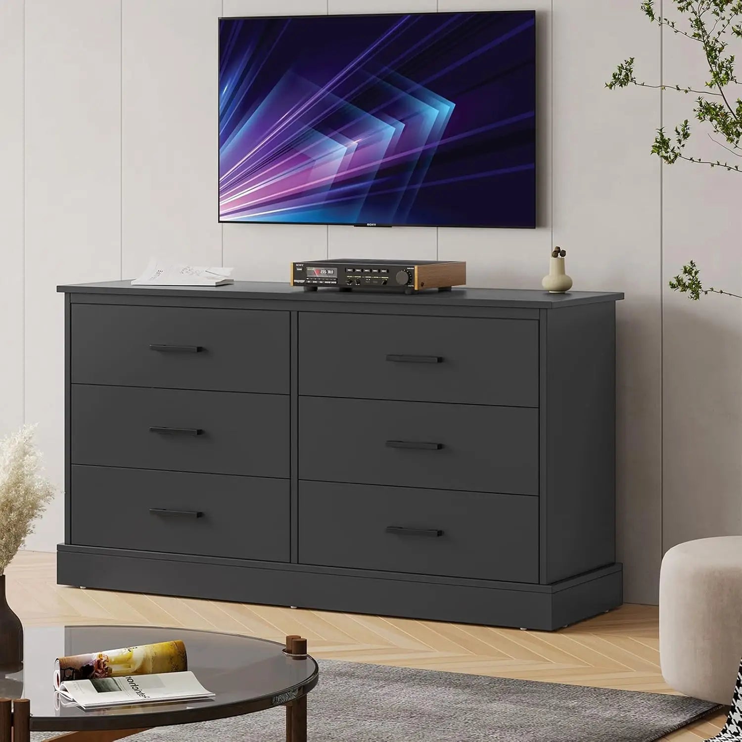 Black 6 Drawer Double Dresser