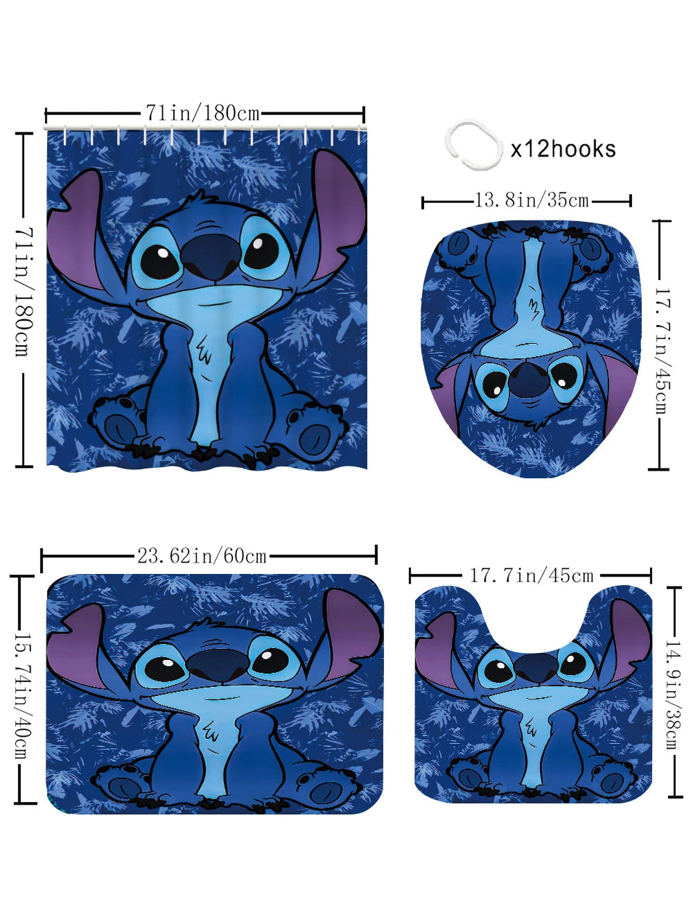 Disney Stitch Bathroom Four-piece Set  Waterproof Shower Curtain,
