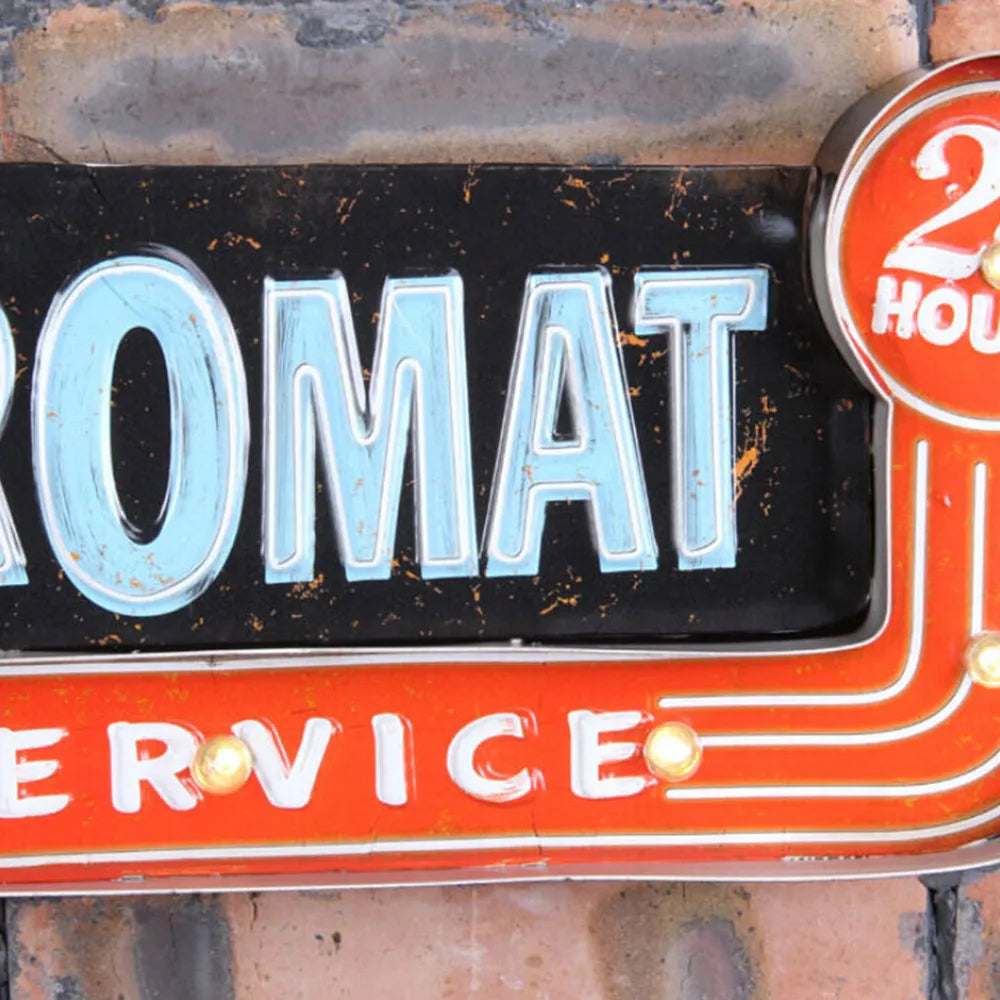 Vintage LED Light Metal Hanging Sign LAUNDROMAT