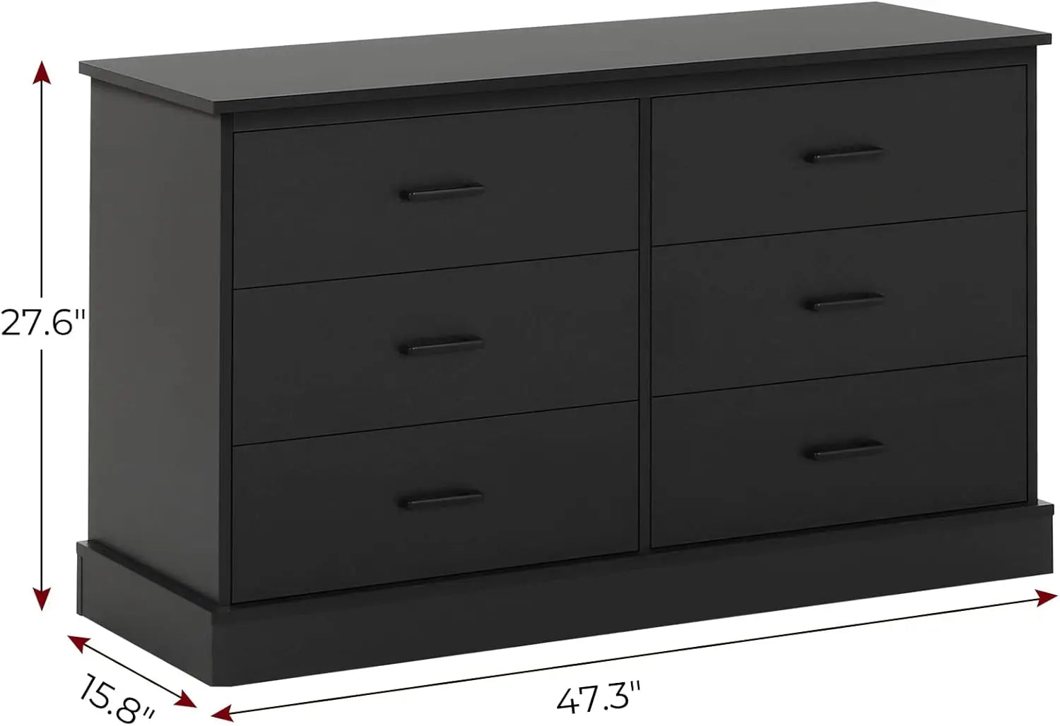 Black 6 Drawer Double Dresser