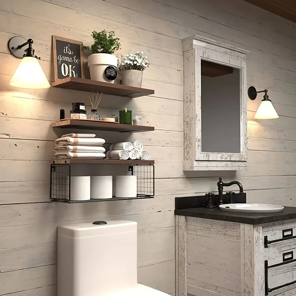 Wall Mounted Floating Shelves 3 Wood Bathroom