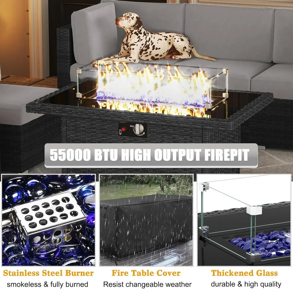 15 Piece Patio Furniture Set with Fire Pit