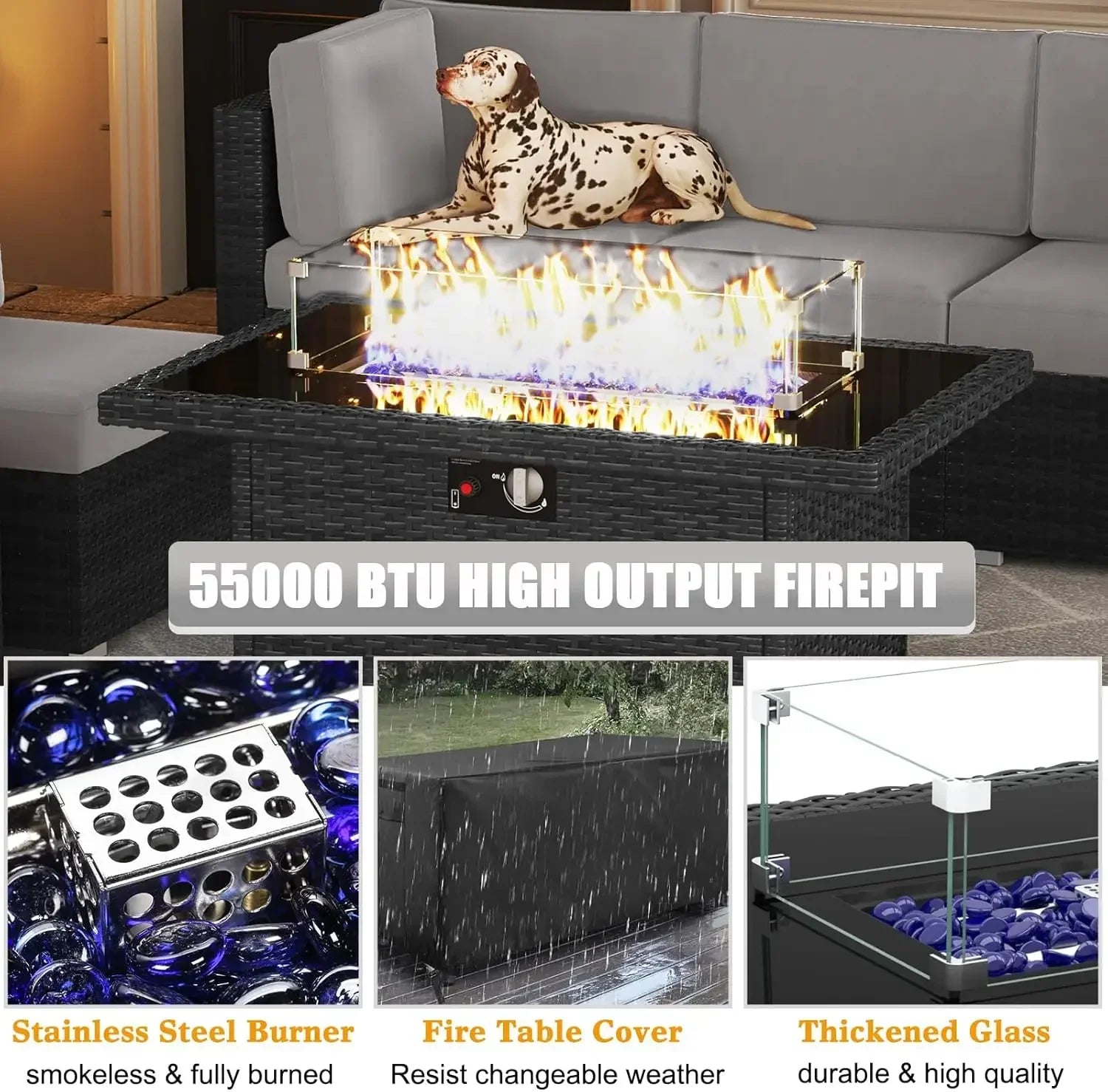 15 Piece Patio Furniture Set with Fire Pit