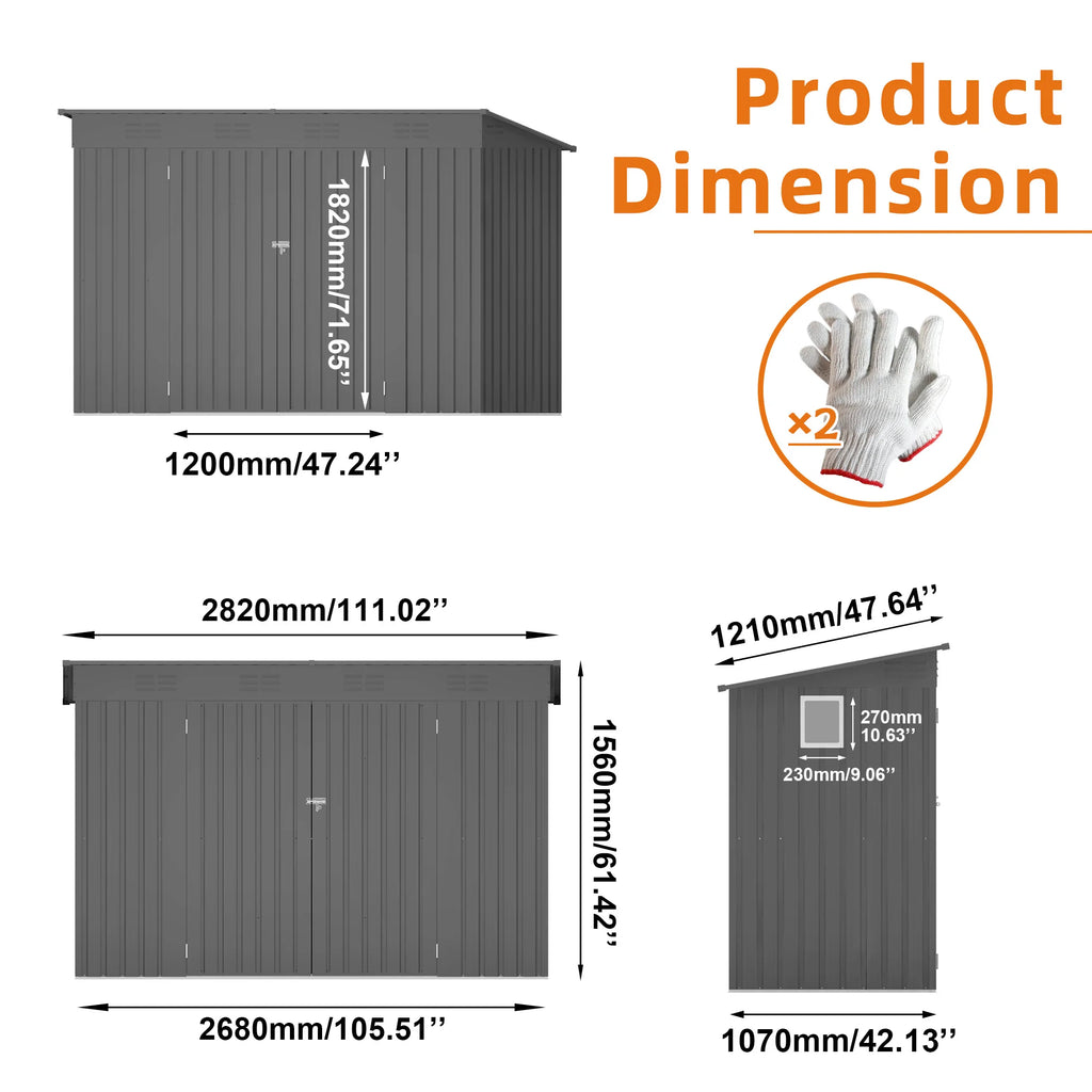 4 x 9 FT Outdoormetal garden Storage Shed