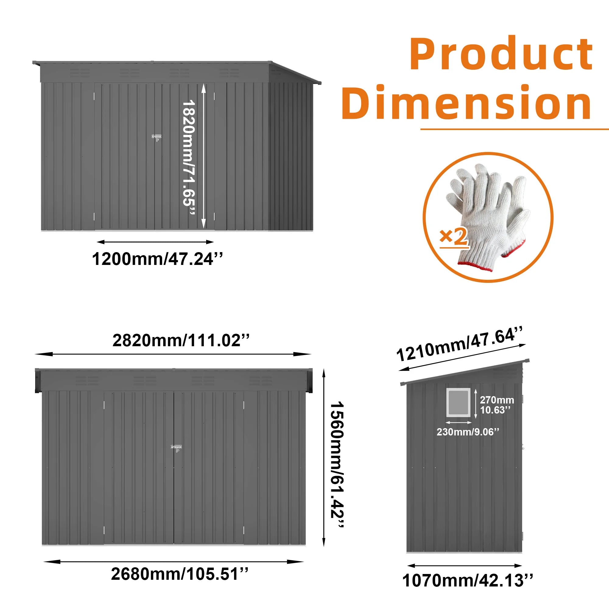 4 x 9 FT Outdoormetal garden Storage Shed
