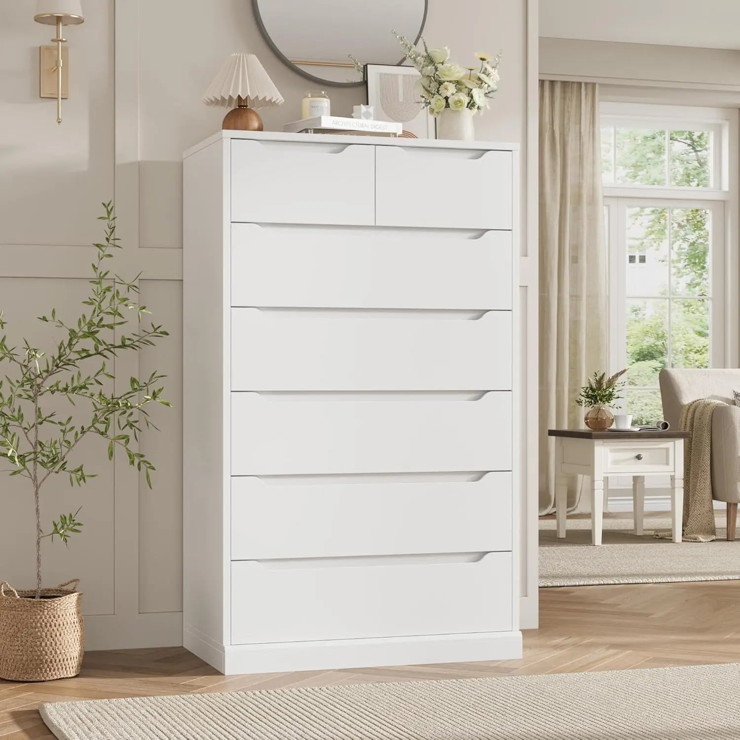 51" Tall 7 Drawers Dresser, Modern White Dresser,