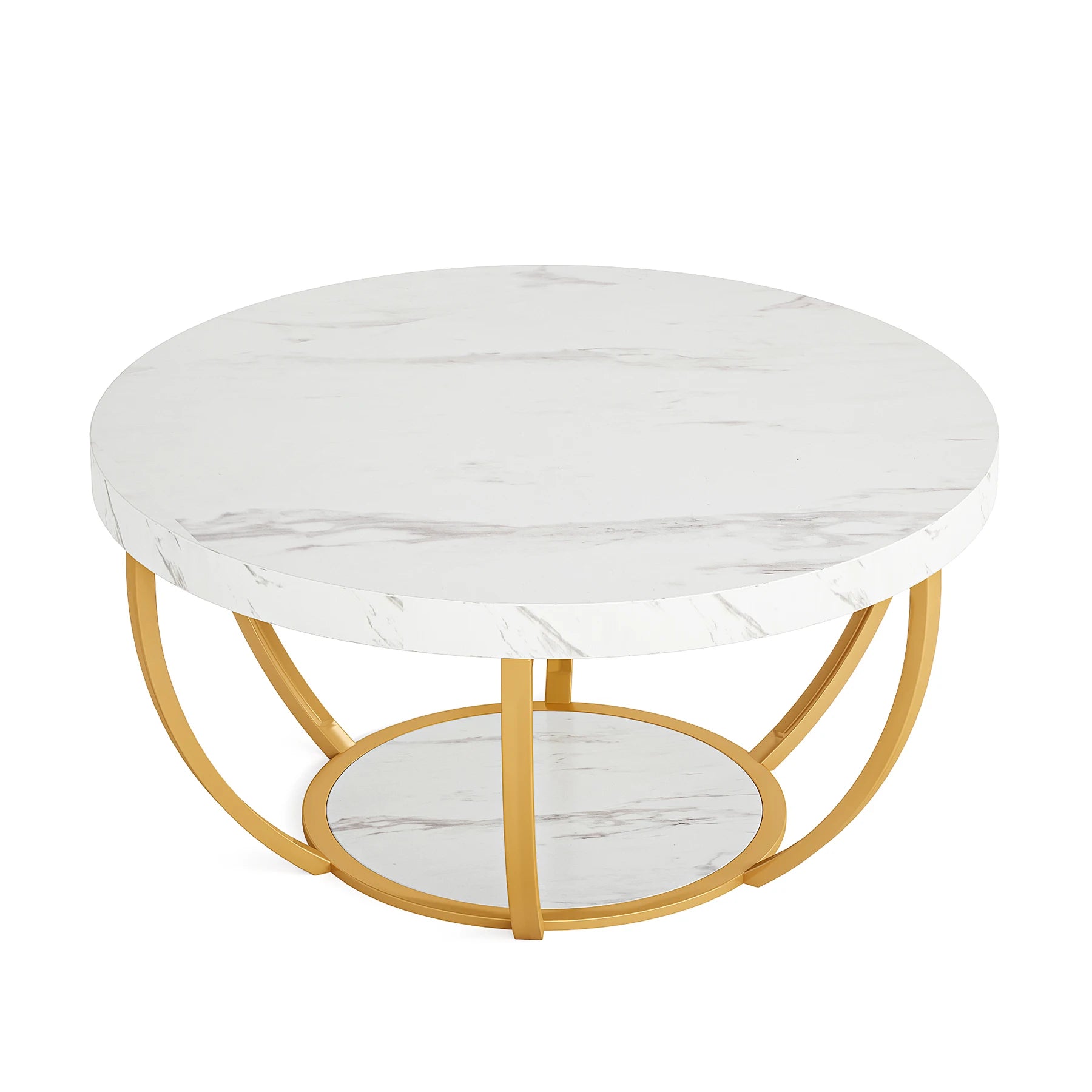 Round Coffee Table, Industrial 2-Tier Circle