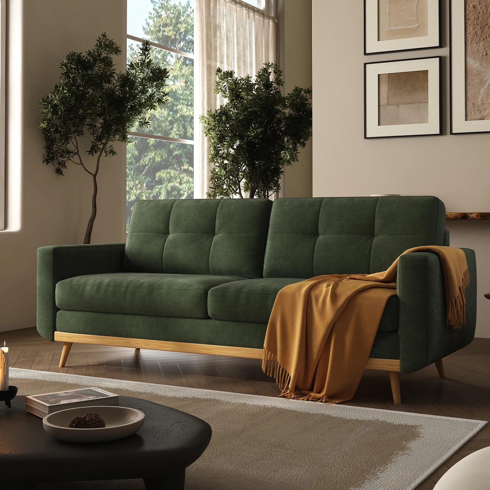Modern Loveseat Sofa with Wooden Legs