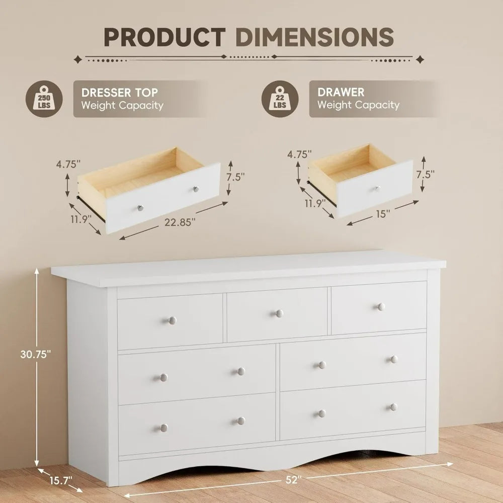 7 Wood Dresser Chest of Drawers