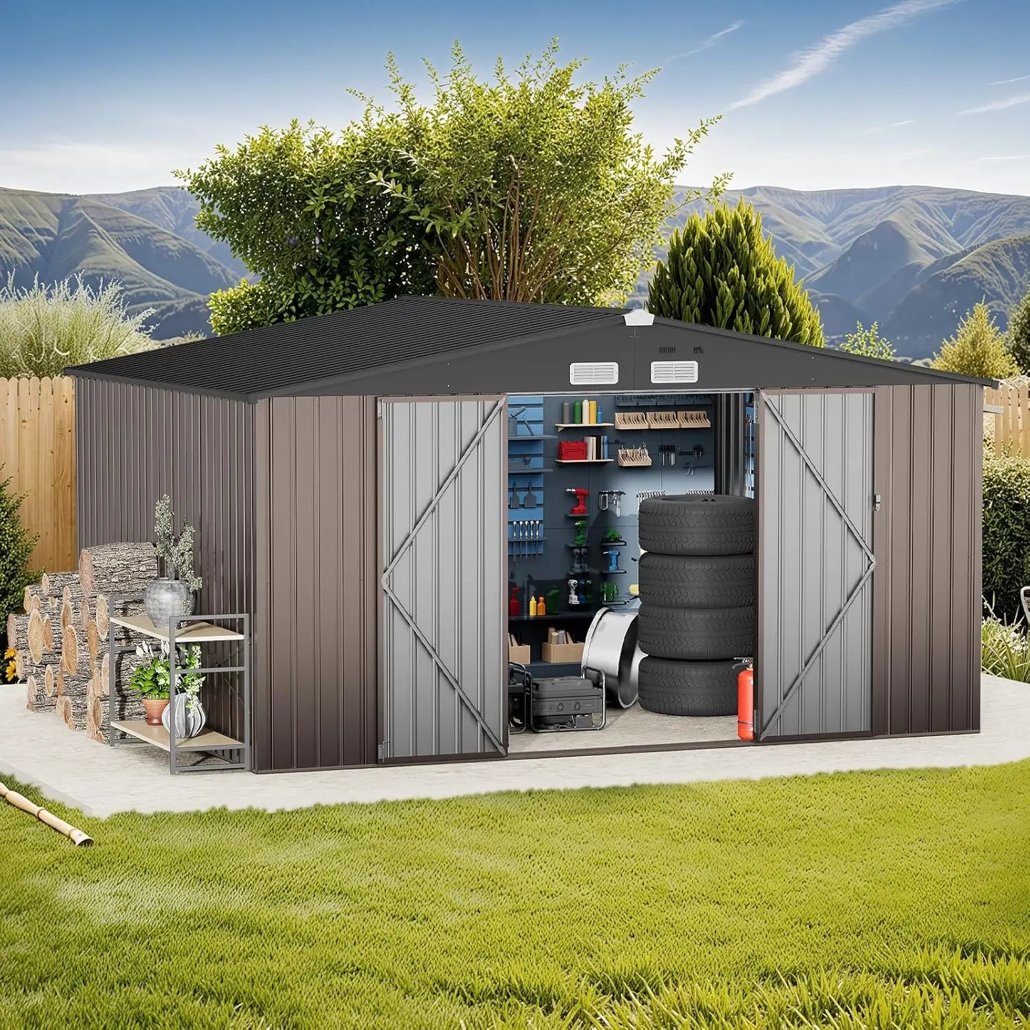 10X12 FT Outdoor Storage Shed, Durable Metal