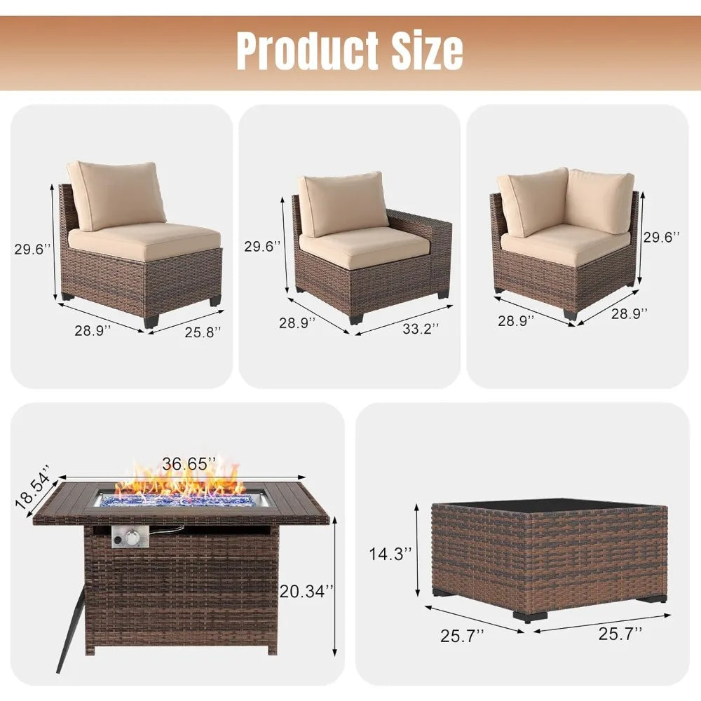 7 Pieces Patio Furniture Set with 44” Fire Pit