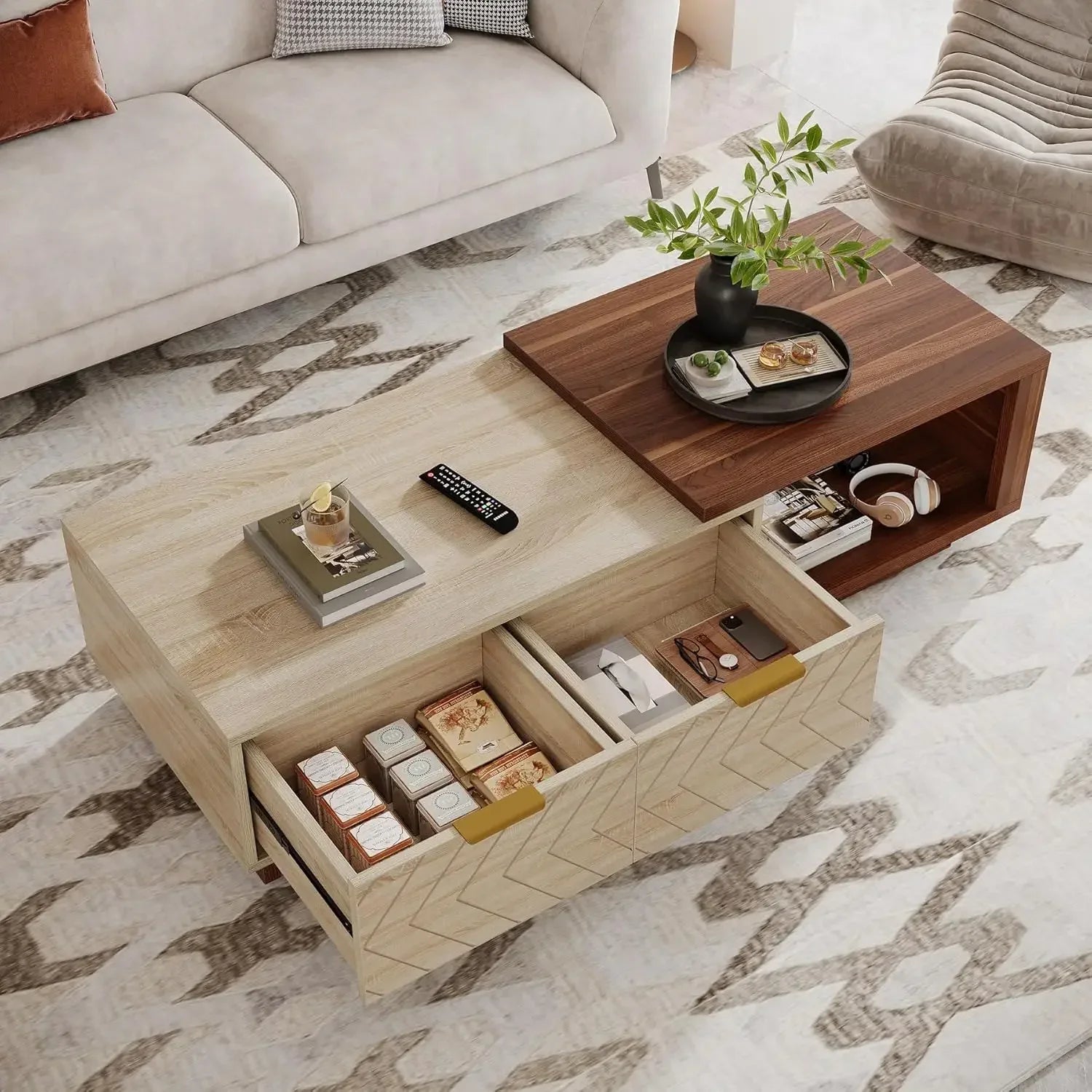 Extendable Coffee Table,Length Adjustable Reversible