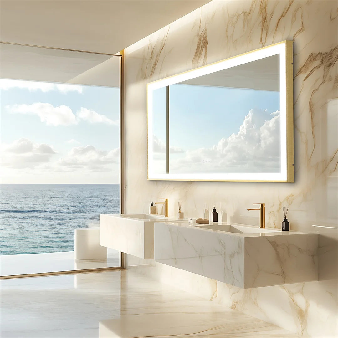 I Large Gold Framed Bathroom Mirror Fogless Smart Touch