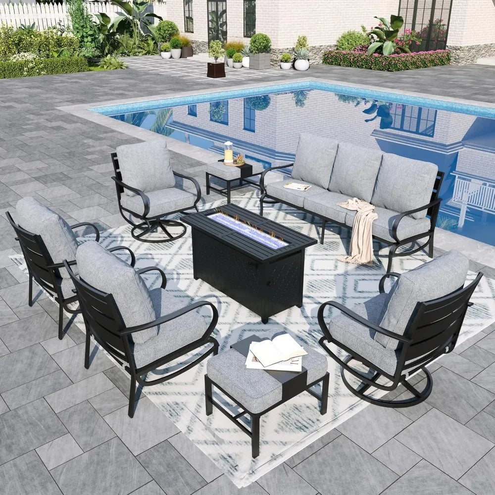 Aluminum Patio Furniture Set with Fire Pit Table, 9 Seats