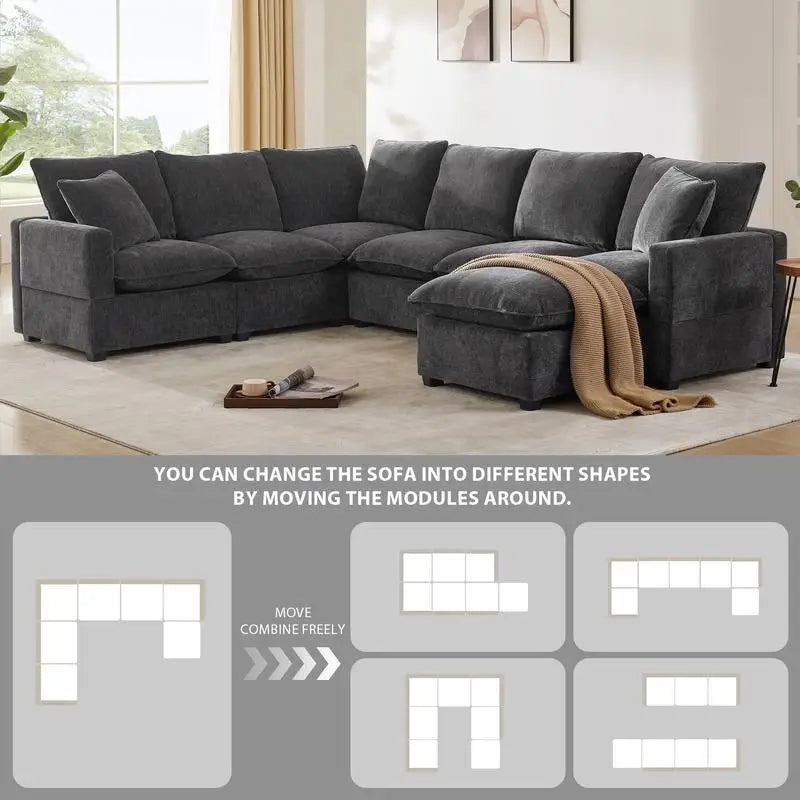 110in 7-Seat Modern U-Shape Modular Sofa Set,