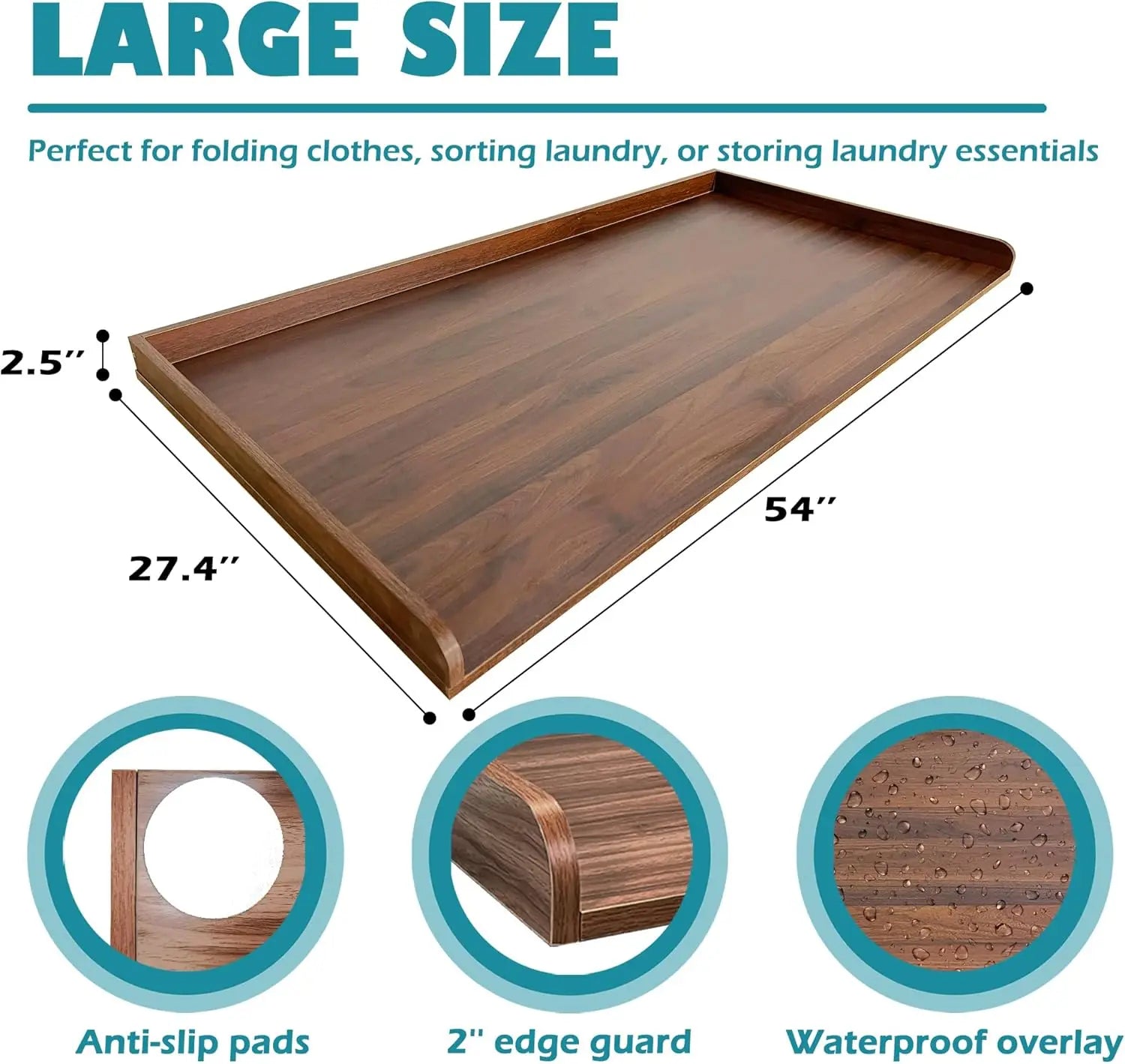 Solid Wood Laundry Countertop for Front-Load Washers and Dryers,