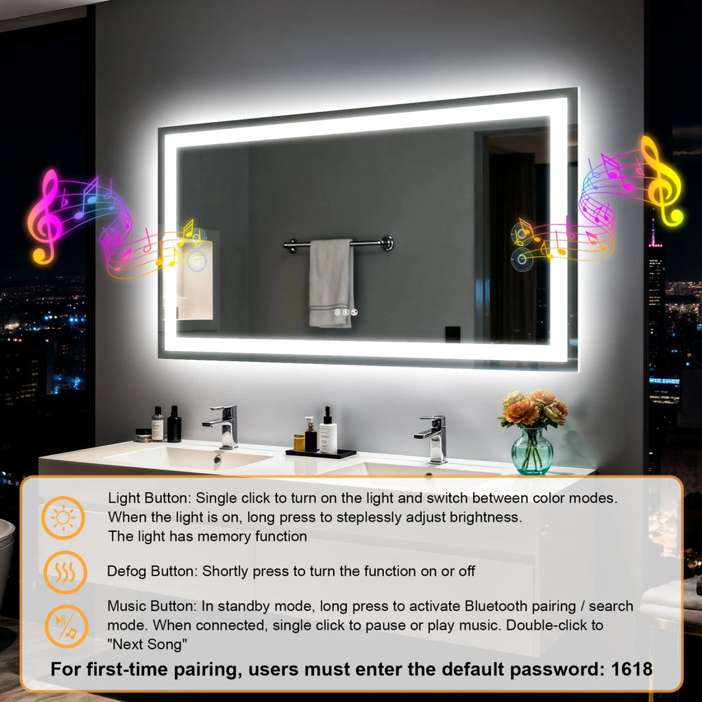 50/60/100/120CM LED Bathroom Mirror with Bluetooth Speaker