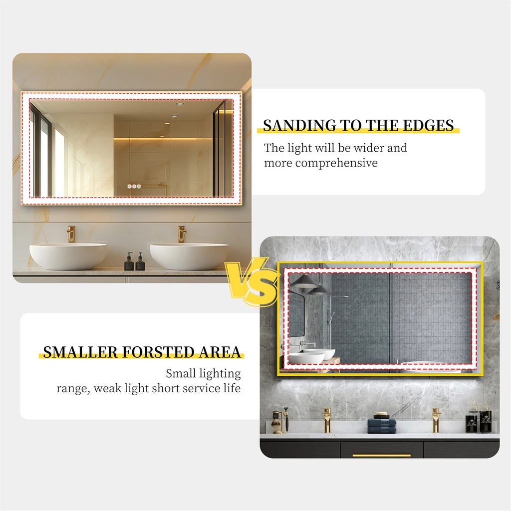 I Large Gold Framed Bathroom Mirror Fogless Smart Touch
