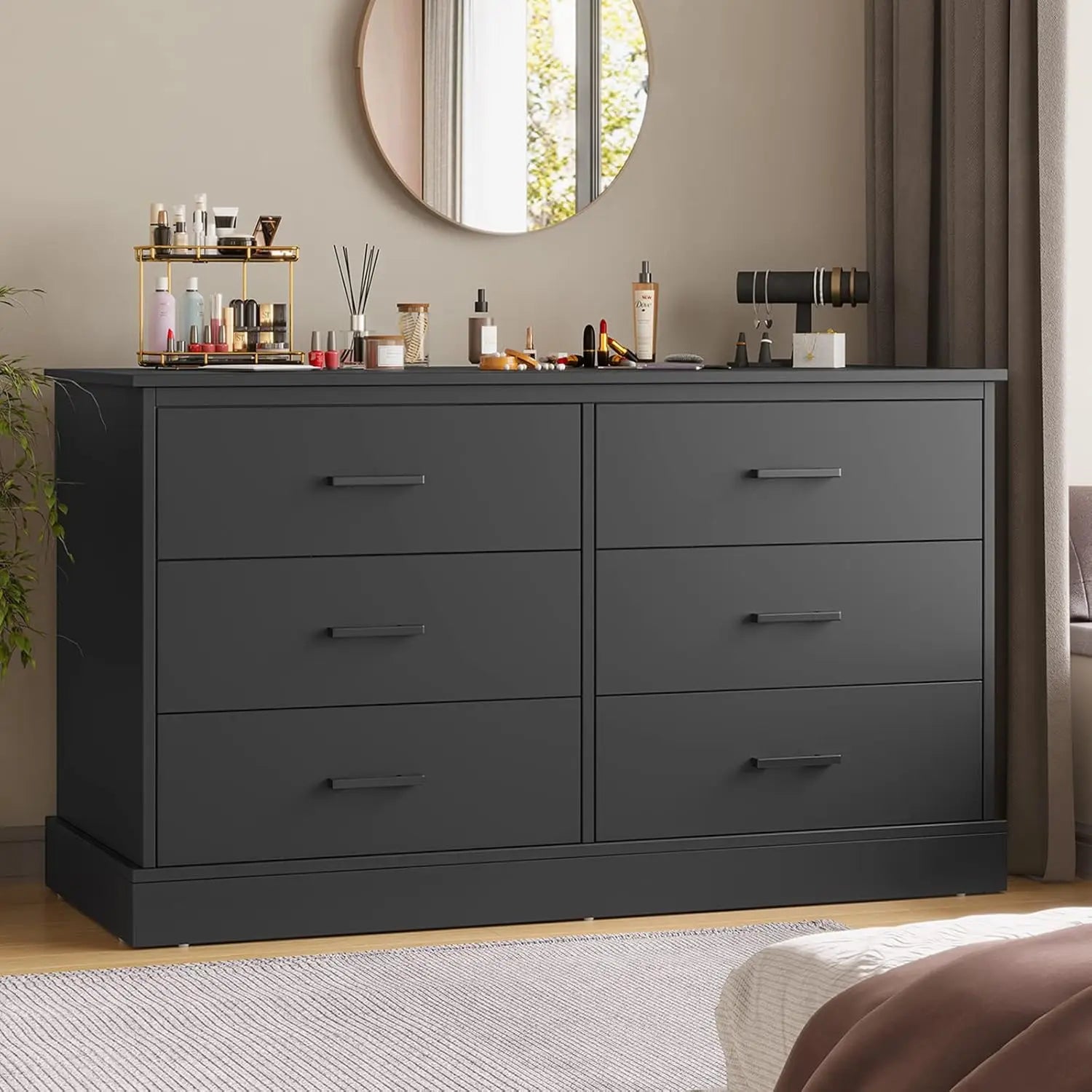 Black 6 Drawer Double Dresser