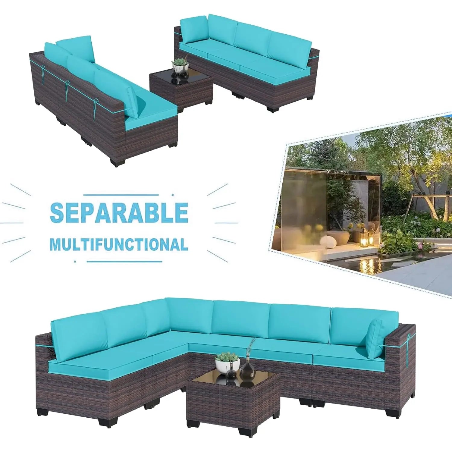 7 Pieces Outdoor Patio Furniture Set,Sectional