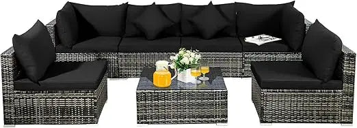 7 Pieces Patio Rattan Furniture Set
