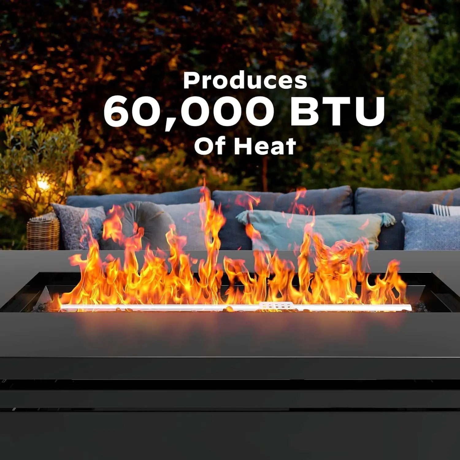 42-Inch Propane Fire Pit Table, 60,000 BTU Steel Gas Outdoor Heater with Lava Rocks for Patio Deck Garden Backyard