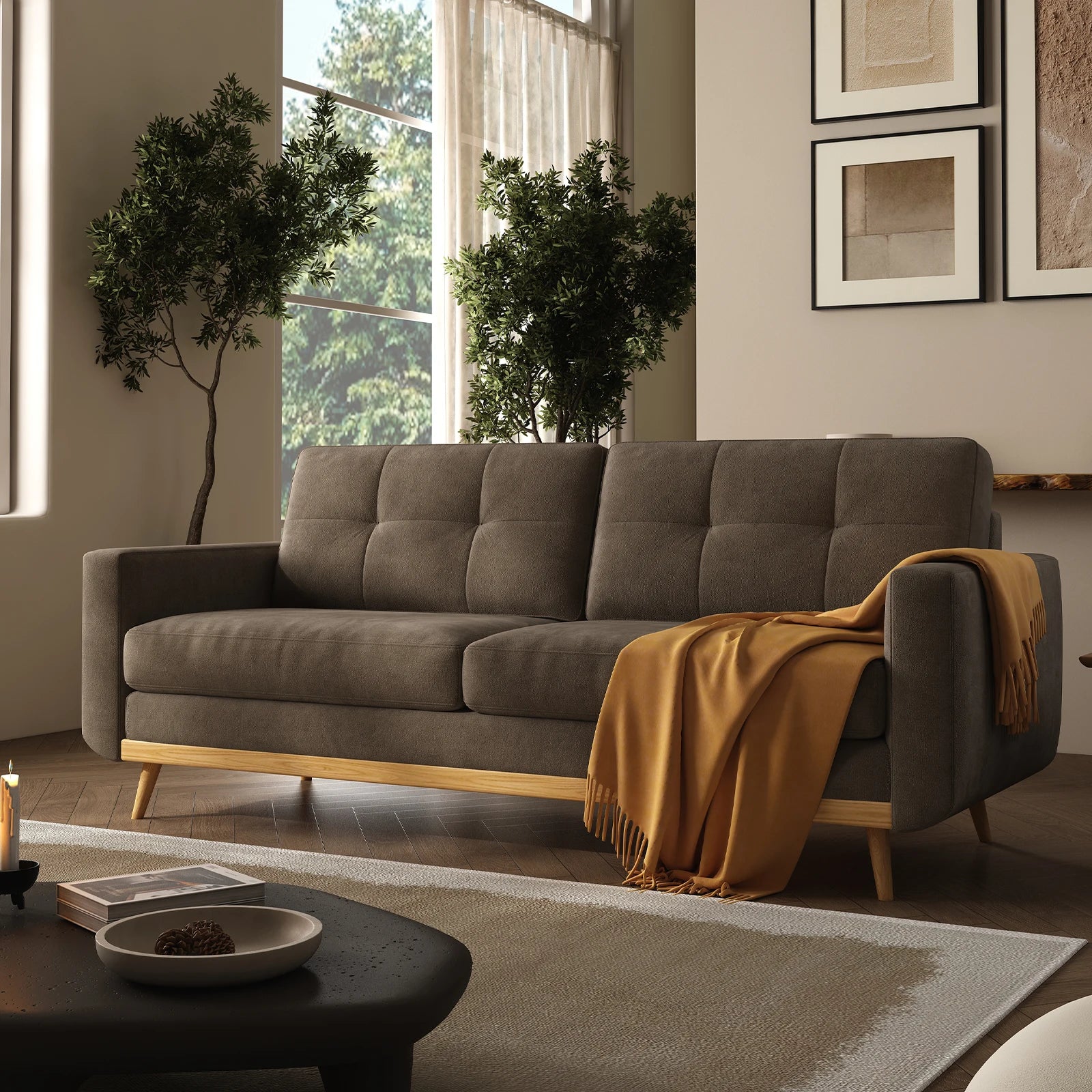 Modern Loveseat Sofa with Wooden Legs