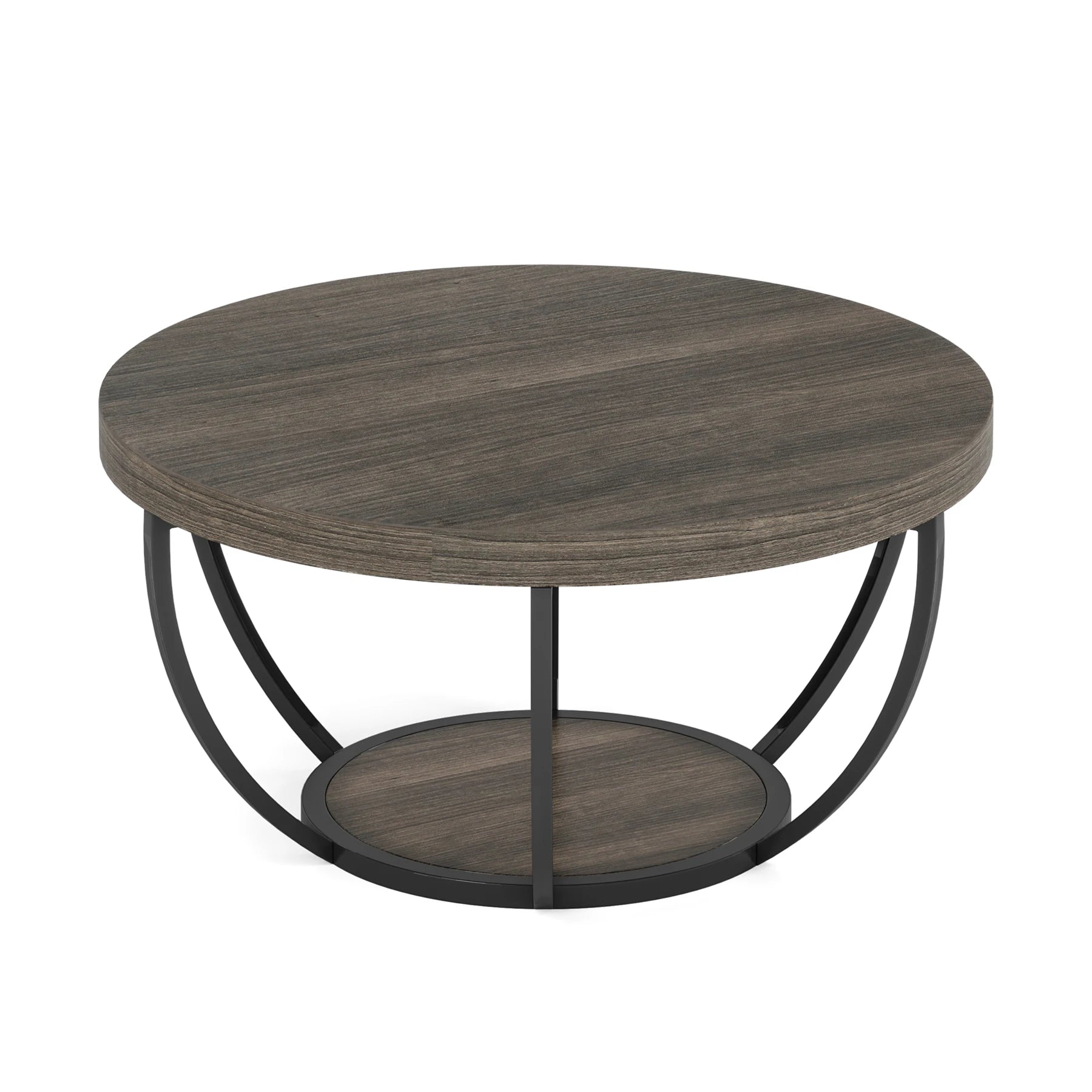 Round Coffee Table, Industrial 2-Tier Circle