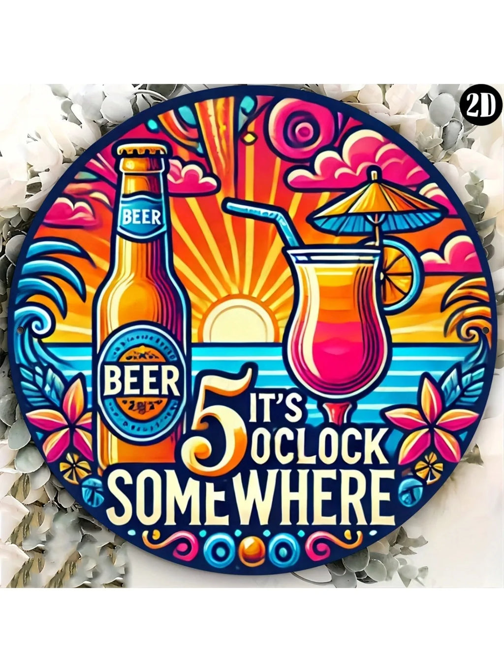 8x8" Beer & Cocktail Time Metal Sign,