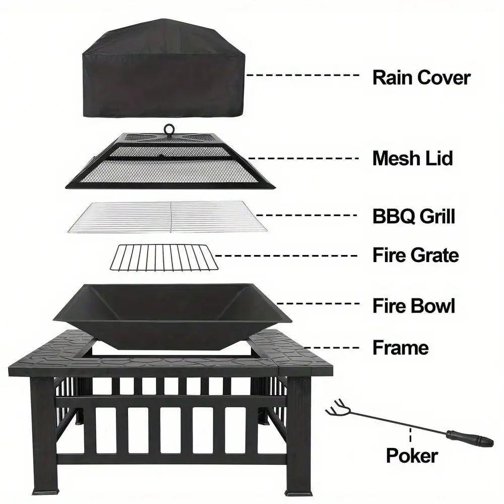 32" Metal Firepit Backyard Patio Garden