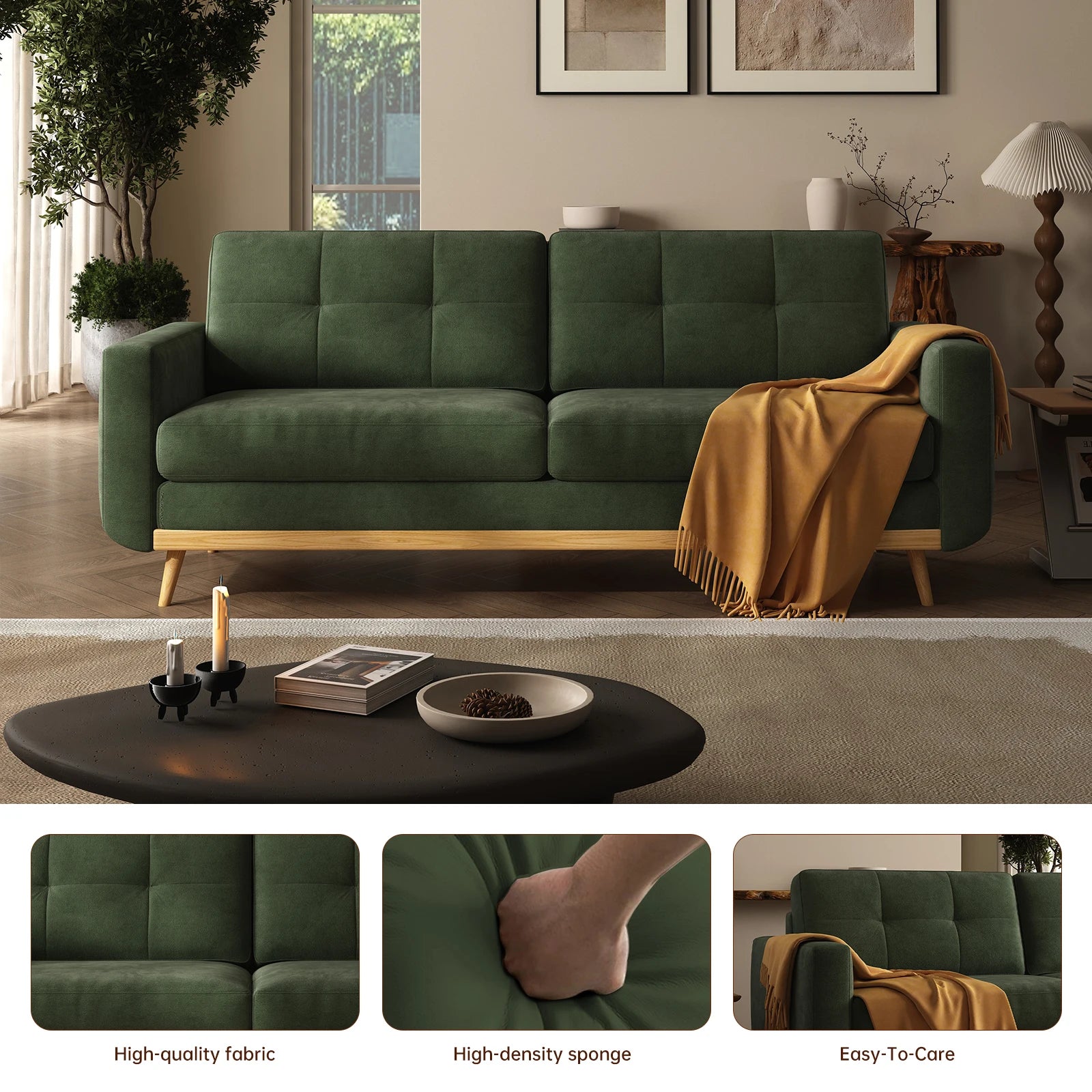 Modern Loveseat Sofa with Wooden Legs